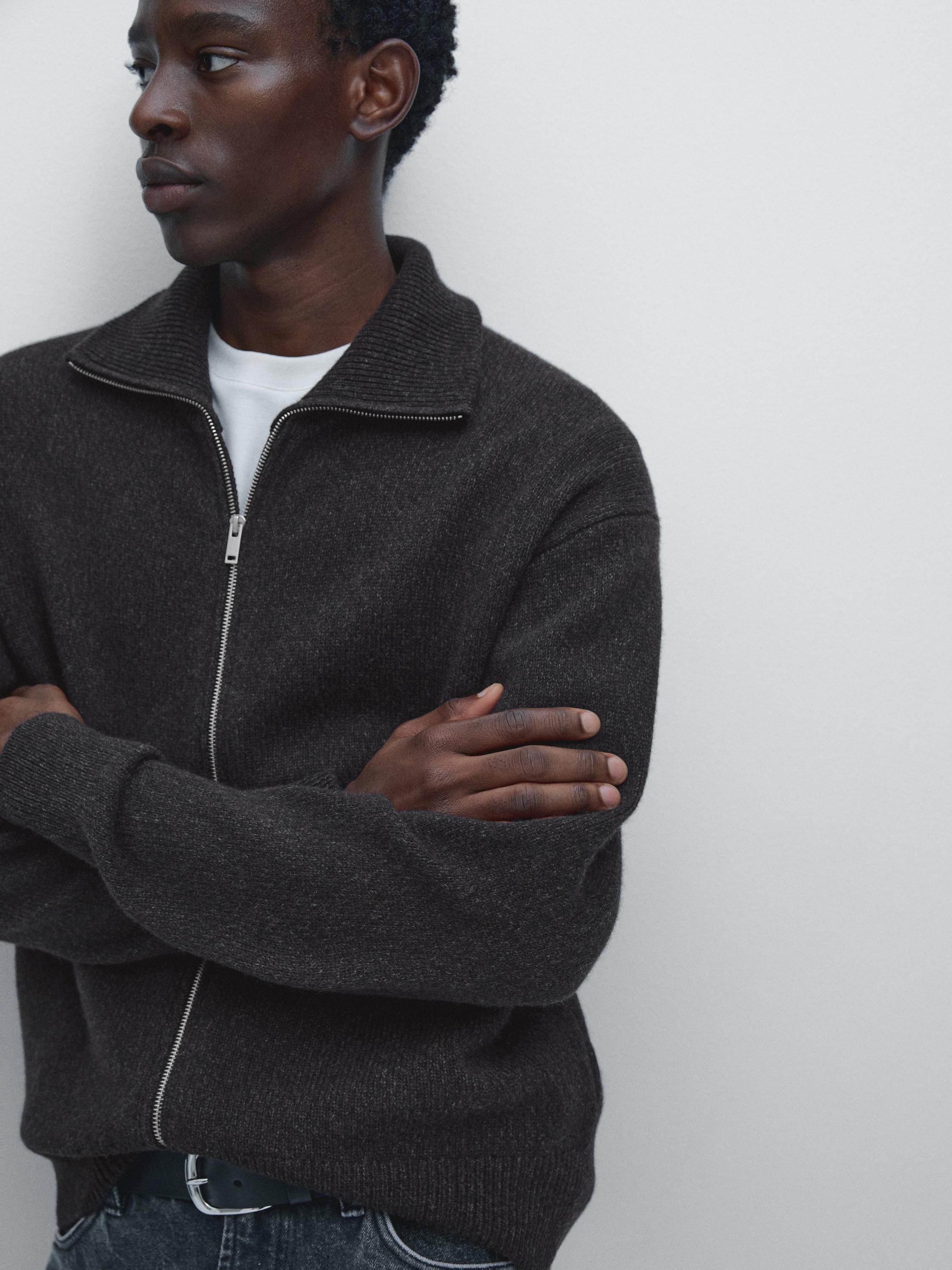 Cardigan à col montant en laine mélangée